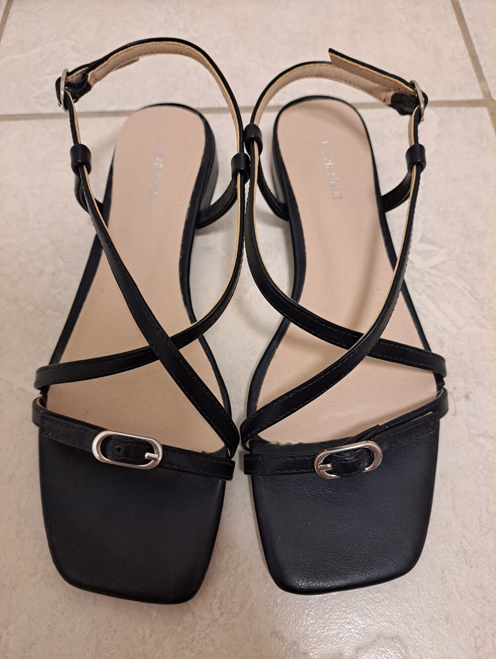 Centro Point Black Strappy Slingback Sandals